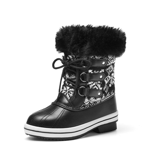 Kids Faux Fur Winter Snow Boots - BLACK WHITE -  0